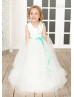 Ivory 3D Flowers Lace Tulle Flower Girl Dress